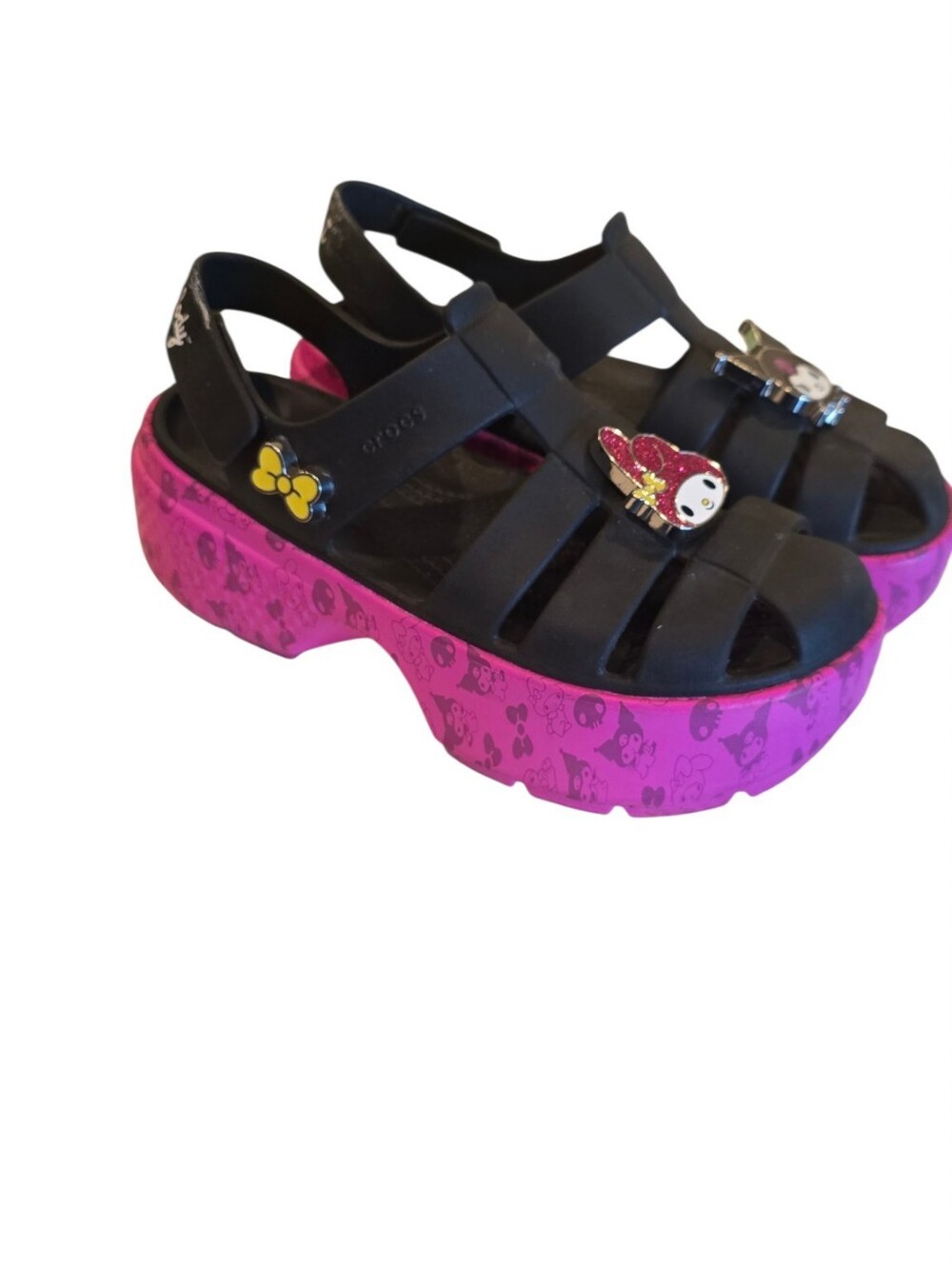 CROCS Hello Kitty My Melodi Stomp Platform Sandals Black Pink